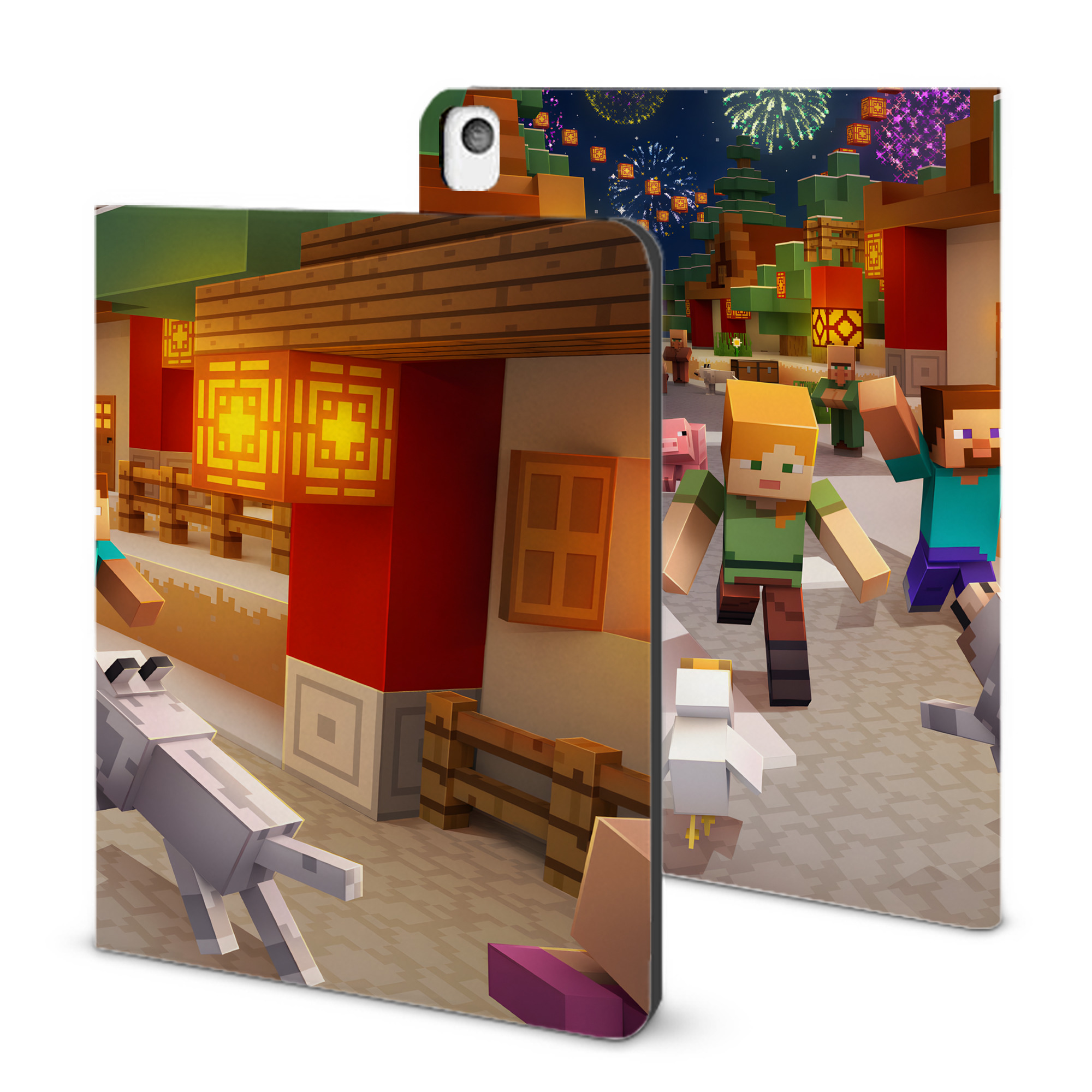 （画像用） マインクラフト ブロックの世界 Minecraft MC Block world IPadケース ペンホルダー付き ブックスタイルデザイン